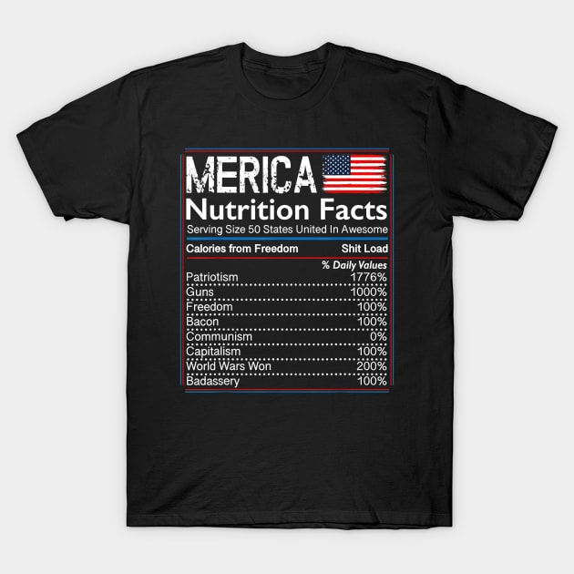 4th of July Proud American Shirt Merica Nutrition Facts T-Shirt by Haley Tokey